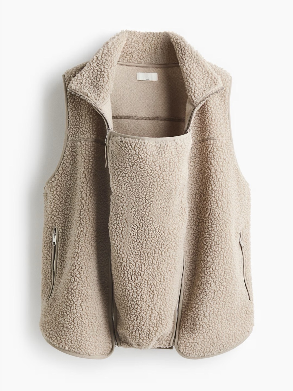 H&M MAMA BEFORE & AFTER BABYWEARING TEDDY FLEECE VEST - Beige Size Medium